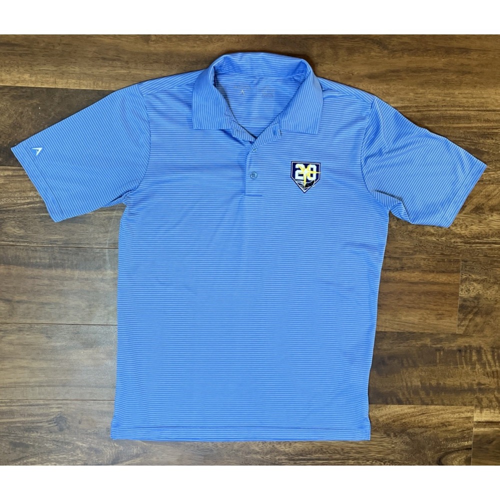 MLB Tampa Bay Rays 20Th Anniversary Polo Shirt Antigua Blue Striped Men's M